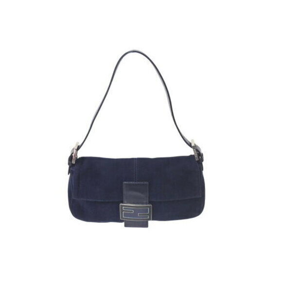 Fendi Handbags - FENDI Mamma Bucket Hobo Shoulder Bag Suede Leather Navy Blue